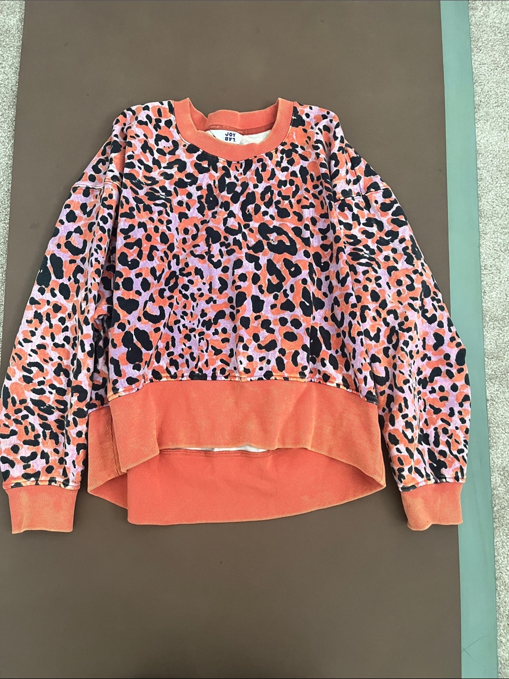 Coral Leopard Print Pullover Sweatshirt Fun Oversized Large JoyLab